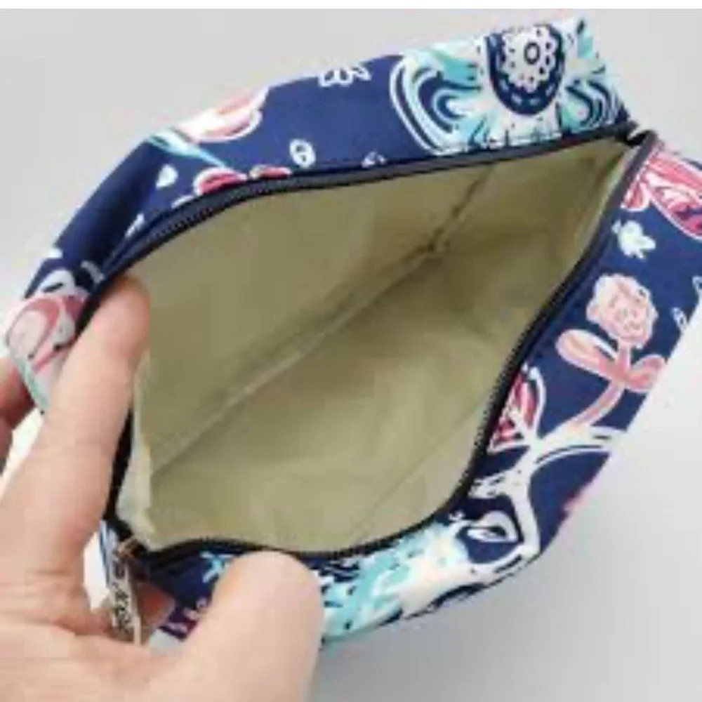 Medium Blue Floral Square Bottom Bag/ makeup/pencil T6